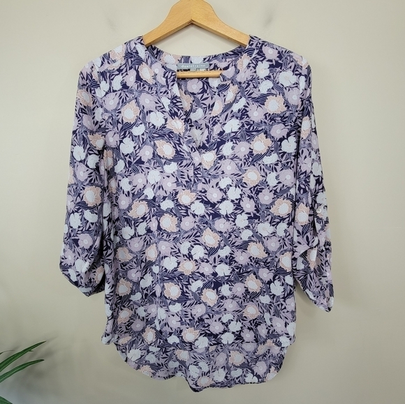 Daniel Rainn | Purple Floral Popover Blouse Size Small - Picture 2 of 6